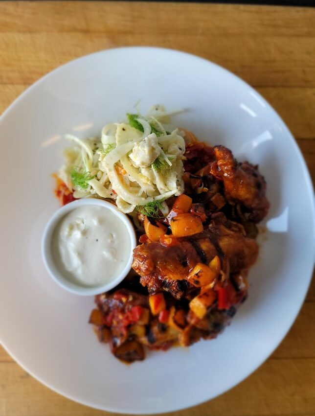 Kansas City BBQ Wings with Shaved Fennel & Bleu Cheese Slaw